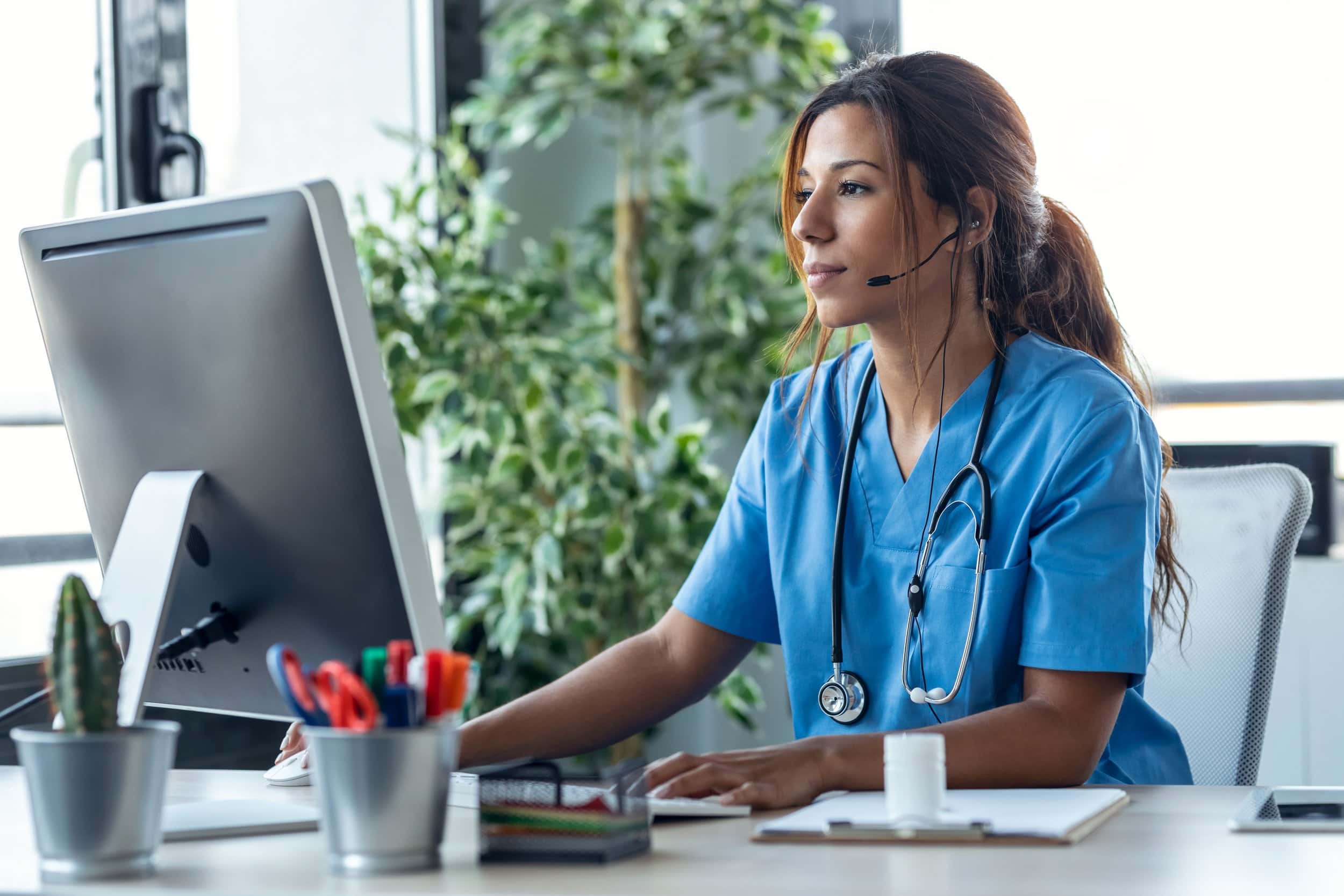 Virtual triage nurse providing remote health assessment and guidance.